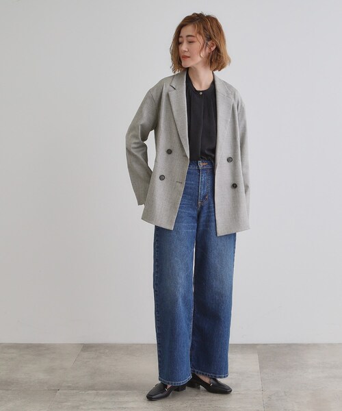 grove(グローブ)の「【洗える】リネンライクダブルジャケット(テーラードジャケット・レディース・グレー/ライトベージュ・03/02/01)」の5枚目の写真