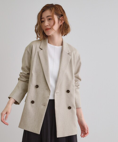 grove(グローブ)の「【洗える】リネンライクダブルジャケット(テーラードジャケット・レディース・グレー/ライトベージュ・03/02/01)」の8枚目の写真