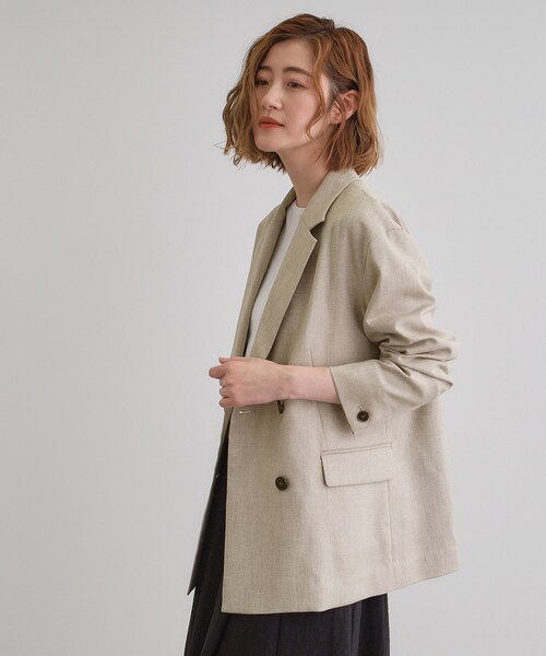 セール】【洗える】リネンライクダブルジャケット（テーラード