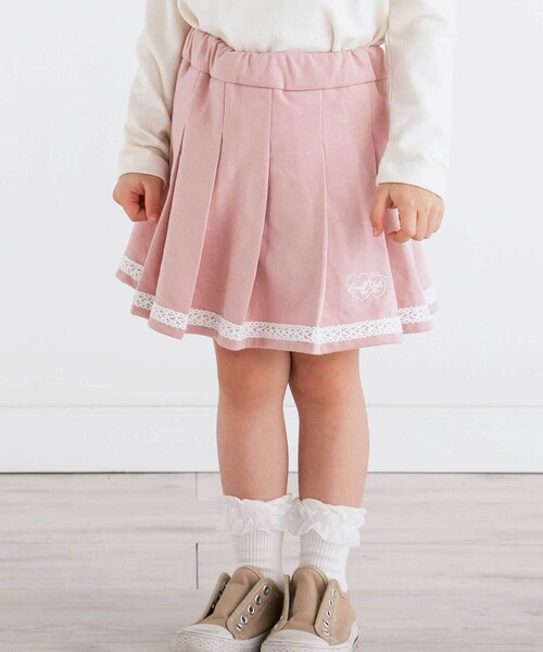 SLAP SLIP（スラップスリップ）の「【お揃い】裾レースラインタックスカパン(90~130cm)（スカート・キッズ・ホワイト/ピンク・120cm/110cm/100cm/90cm/130cm）」の2枚目の写真
