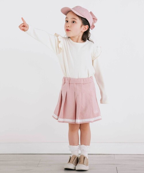 SLAP SLIP（スラップスリップ）の「【お揃い】裾レースラインタックスカパン(90~130cm)（スカート・キッズ・ホワイト/ピンク・120cm/110cm/100cm/90cm/130cm）」の3枚目の写真