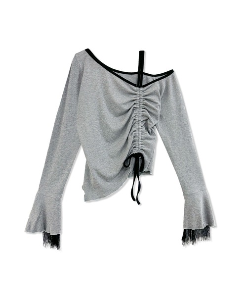 ANDGEEBEE（アンジービー）の「ギャザーリボンリブトップス（Tシャツ/カットソー・レディース・グレー/ブラック・FREE）」の8枚目の写真