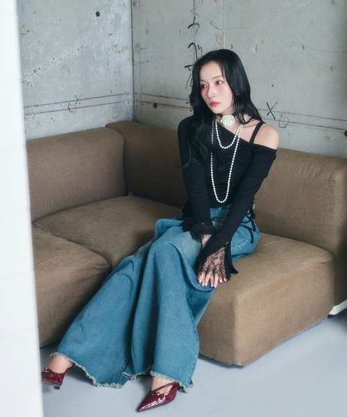 ANDGEEBEE（アンジービー）の「ギャザーリボンリブトップス（Tシャツ/カットソー・レディース・グレー/ブラック・FREE）」の15枚目の写真