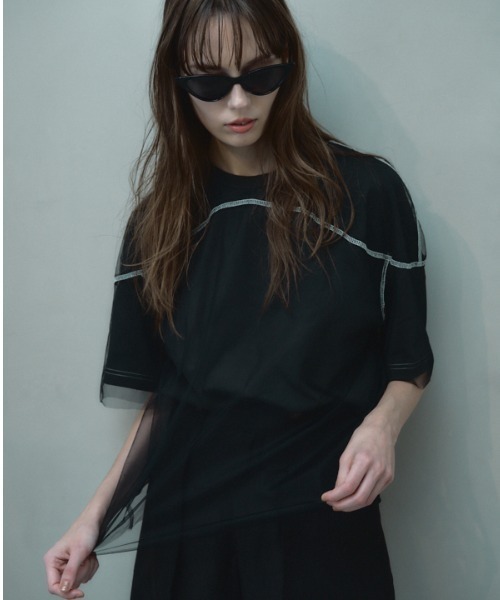 Muel Chic(ミュエルシック)の「Pal tulle CS パルチュールカットソー(Tシャツ/カットソー・レディース・ブラック/ホワイト/スカイブルー系・FREE)」の19枚目の写真