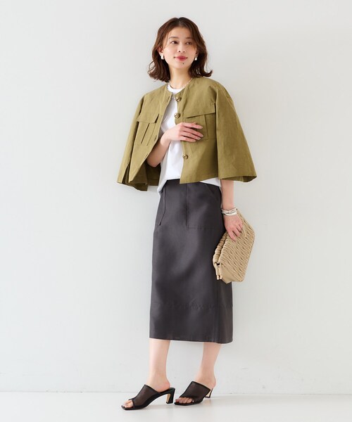 UNTITLED（アンタイトル）の「【トレンド/七分袖】タイプライター ノーカラージャケット（ノーカラージャケット・レディース・ブラック/カーキ・00/01/02/03/04/42/44/46/48/50）」の9枚目の写真