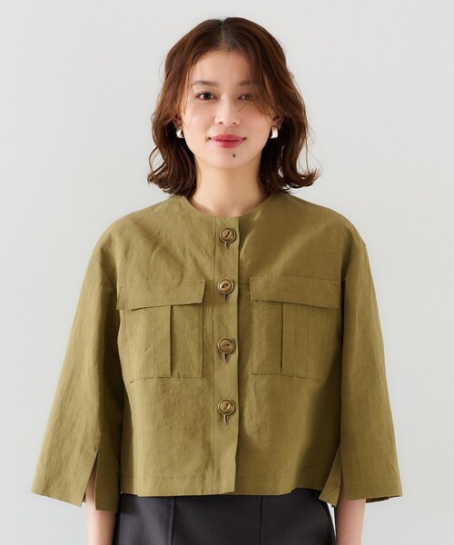 UNTITLED（アンタイトル）の「【トレンド/七分袖】タイプライター ノーカラージャケット（ノーカラージャケット・レディース・ブラック/カーキ・00/01/02/03/04/42/44/46/48/50）」の11枚目の写真