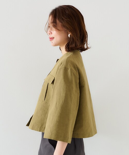 UNTITLED（アンタイトル）の「【トレンド/七分袖】タイプライター ノーカラージャケット（ノーカラージャケット・レディース・ブラック/カーキ・00/01/02/03/04/42/44/46/48/50）」の12枚目の写真