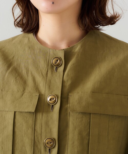 UNTITLED（アンタイトル）の「【トレンド/七分袖】タイプライター ノーカラージャケット（ノーカラージャケット・レディース・ブラック/カーキ・00/01/02/03/04/42/44/46/48/50）」の14枚目の写真