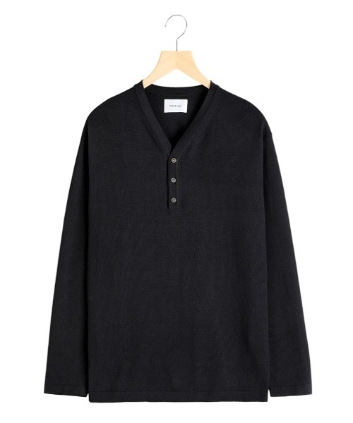 PORT BY ARK（ポートバイアーク）の「PORT BY ARK / ポートバイアーク：Henley Neck Knit：PO17-K001[COR]（ニット/セーター・メンズ・ダークグレー/ベージュ系その他/ブラック・1/2）」の6枚目の写真