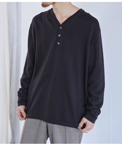 PORT BY ARK（ポートバイアーク）の「PORT BY ARK / ポートバイアーク：Henley Neck Knit：PO17-K001[COR]（ニット/セーター・メンズ・ダークグレー/ベージュ系その他/ブラック・1/2）」の17枚目の写真