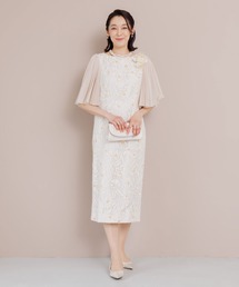 troisiemeCHACO | 【chaco】フロッキーオーガンジードレス/結婚式/国内素材/チュール/フリル/パーティー/クルージング/顔合わせ/食事会(ドレス)