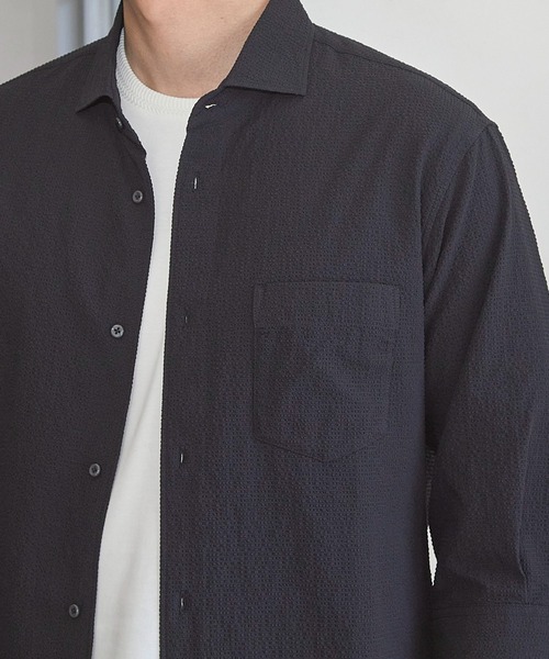 UNION STATION（ユニオンステーション）の「サッカードッツ7分袖シャツ（シャツ/ブラウス・メンズ・ブラック/ブルー/ベージュ/ホワイト・M/L/LL/S）」の8枚目の写真