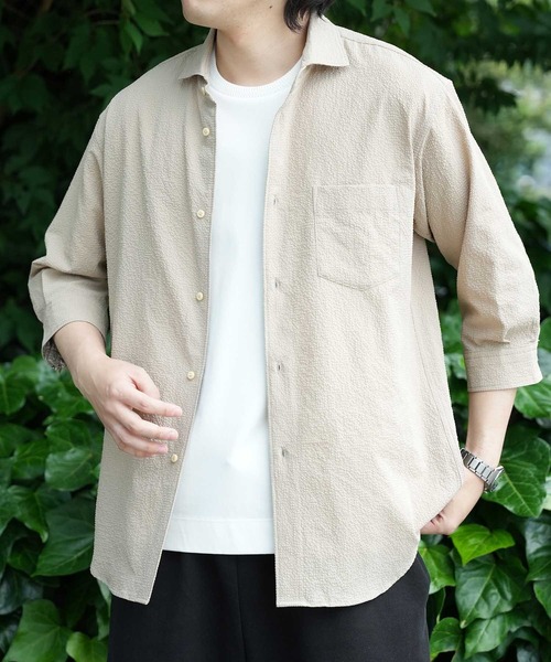 UNION STATION（ユニオンステーション）の「サッカードッツ7分袖シャツ（シャツ/ブラウス・メンズ・ブラック/ブルー/ベージュ/ホワイト・M/L/LL/S）」の16枚目の写真