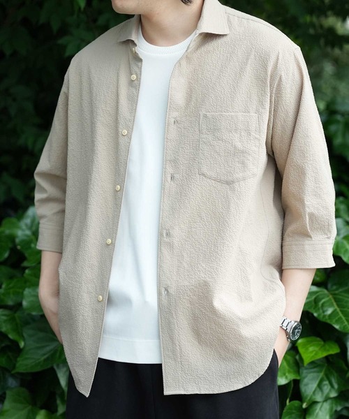 UNION STATION（ユニオンステーション）の「サッカードッツ7分袖シャツ（シャツ/ブラウス・メンズ・ブラック/ブルー/ベージュ/ホワイト・M/L/LL/S）」の17枚目の写真