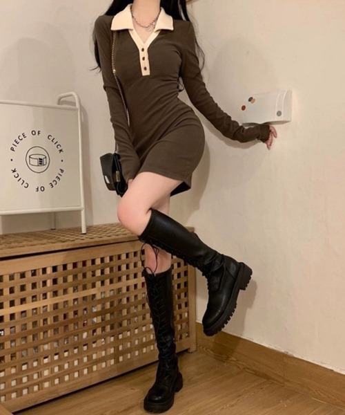 CERCA(チェルカ)の「Nia/ポロ くびれ リブタイトミニワンピース(ワンピース・レディース・ブラック/ブラウン・SMALL/MEDIUM/LARGE)」の8枚目の写真