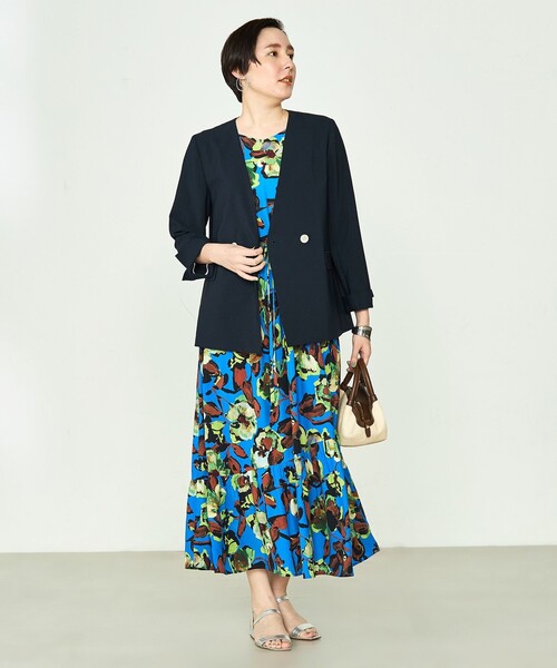 NOLLEY’S(ノーリーズ)の「《セットアップ対応》ウォッシャブルドライトロピカルノーカラーダブルジャケット(ノーカラージャケット・レディース・ネイビー/ブラウン/ベージュ・36/38)」の4枚目の写真