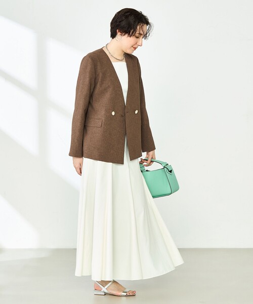 NOLLEY’S(ノーリーズ)の「《セットアップ対応》ウォッシャブルドライトロピカルノーカラーダブルジャケット(ノーカラージャケット・レディース・ネイビー/ブラウン/ベージュ・36/38)」の13枚目の写真