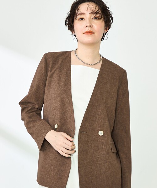 NOLLEY’S(ノーリーズ)の「《セットアップ対応》ウォッシャブルドライトロピカルノーカラーダブルジャケット(ノーカラージャケット・レディース・ネイビー/ブラウン/ベージュ・36/38)」の16枚目の写真