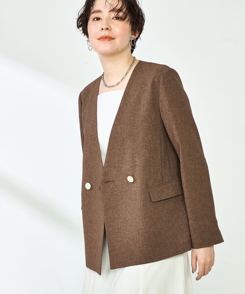NOLLEY’S(ノーリーズ)の「《セットアップ対応》ウォッシャブルドライトロピカルノーカラーダブルジャケット(ノーカラージャケット・レディース・ネイビー/ブラウン/ベージュ・36/38)」の17枚目の写真