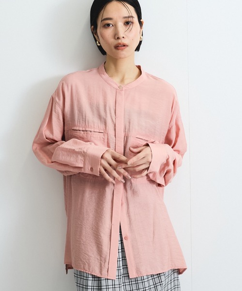 VICKY（ビッキー）の「レーヨンヴィンテージバンドカラーシャツ≪手洗い可能≫（シャツ/ブラウス・レディース・ホワイト/ピンク/ブラック・M）」の3枚目の写真