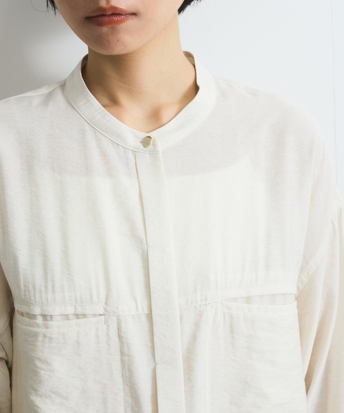 VICKY（ビッキー）の「レーヨンヴィンテージバンドカラーシャツ≪手洗い可能≫（シャツ/ブラウス・レディース・ホワイト/ピンク/ブラック・M）」の9枚目の写真