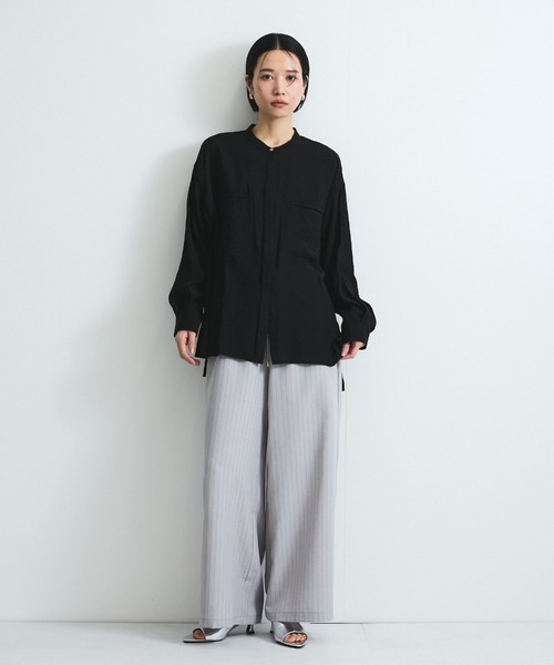 VICKY（ビッキー）の「レーヨンヴィンテージバンドカラーシャツ≪手洗い可能≫（シャツ/ブラウス・レディース・ホワイト/ピンク/ブラック・M）」の12枚目の写真