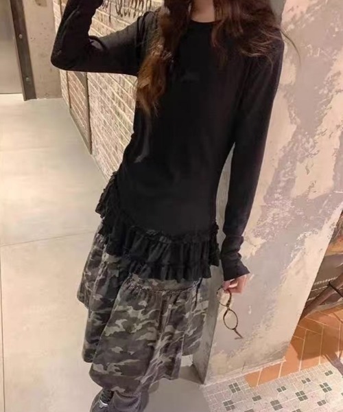 Ritzy(リッツィー)の「シースルー 裾フリルレイヤード カットソー(Tシャツ/カットソー・レディース・ホワイト/ブラック・S/M/L/XL)」の8枚目の写真