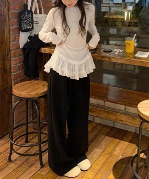 Ritzy(リッツィー)の「シースルー 裾フリルレイヤード カットソー(Tシャツ/カットソー・レディース・ホワイト/ブラック・S/M/L/XL)」の14枚目の写真