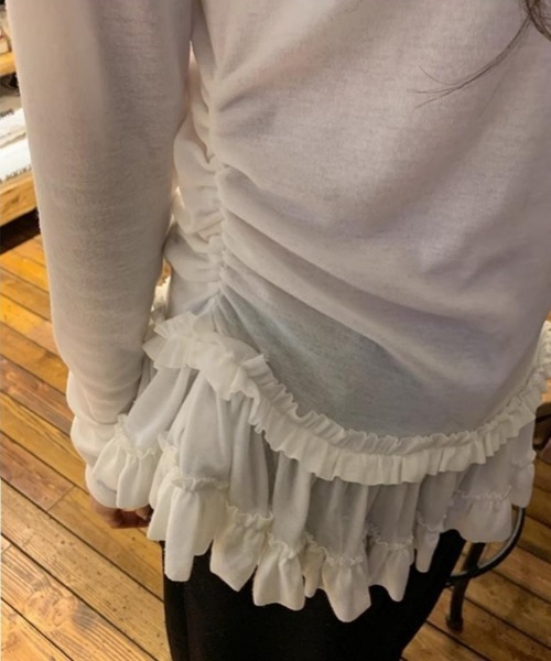 Ritzy(リッツィー)の「シースルー 裾フリルレイヤード カットソー(Tシャツ/カットソー・レディース・ホワイト/ブラック・S/M/L/XL)」の16枚目の写真