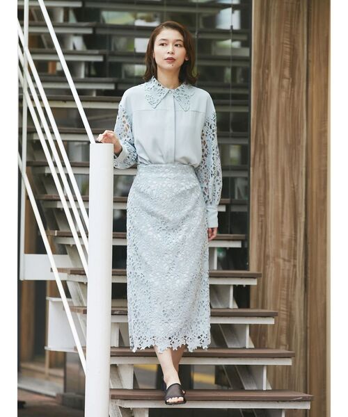 TONAL(トーナル)の「ケミカルレースタイトスカート(スカート・レディース・ブラック/ライトブルー/オフホワイト・SMALL/MEDIUM)」の1枚目の写真