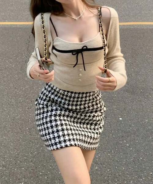 Jasmine Grandiflorum（ジャスミングランディフローラム）の「【Jasmine】 アンサンブル リボンキャミソール+ニットトップス（アンサンブル・レディース・アイボリー/ブラウン/ブラック・FREE）」の13枚目の写真