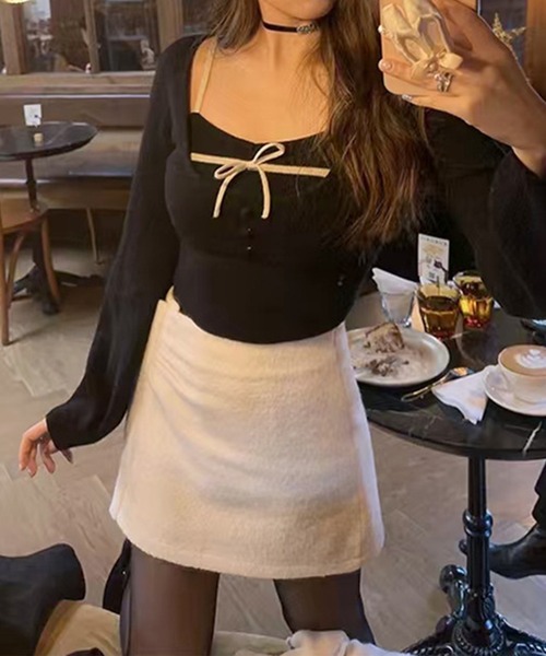 Jasmine Grandiflorum（ジャスミングランディフローラム）の「【Jasmine】 アンサンブル リボンキャミソール+ニットトップス（アンサンブル・レディース・アイボリー/ブラウン/ブラック・FREE）」の14枚目の写真