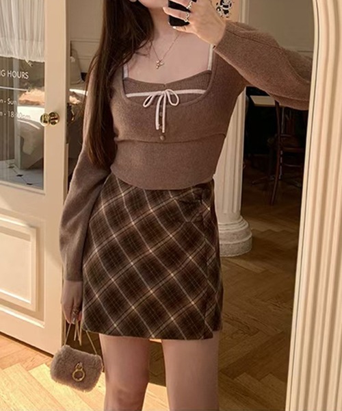 Jasmine Grandiflorum（ジャスミングランディフローラム）の「【Jasmine】 アンサンブル リボンキャミソール+ニットトップス（アンサンブル・レディース・アイボリー/ブラウン/ブラック・FREE）」の16枚目の写真