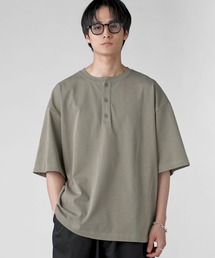 ヴィンテージ加工半袖ヘンリーネックTシャツ