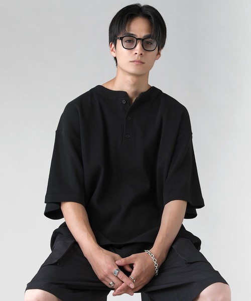 セール】ヴィンテージ加工半袖ヘンリーネックTシャツ（Tシャツ