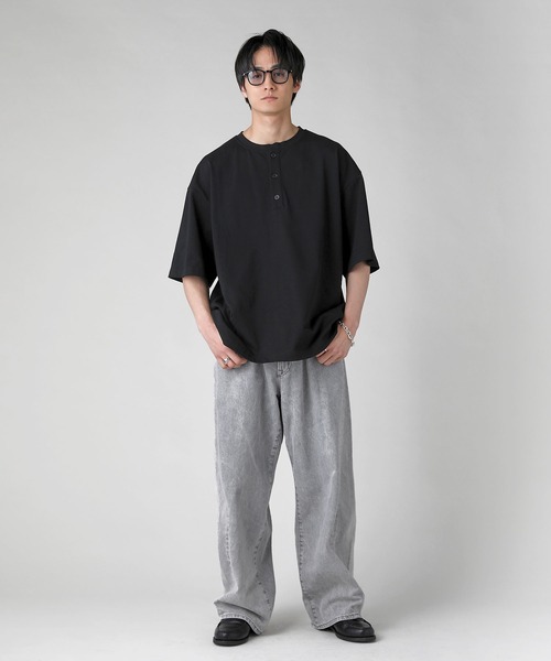 セール】ヴィンテージ加工半袖ヘンリーネックTシャツ（Tシャツ