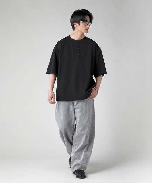 セール】ヴィンテージ加工半袖ヘンリーネックTシャツ（Tシャツ