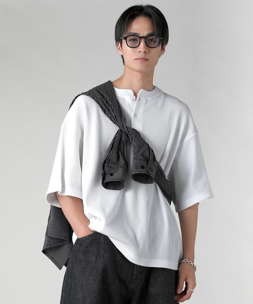 セール】ヴィンテージ加工半袖ヘンリーネックTシャツ（Tシャツ