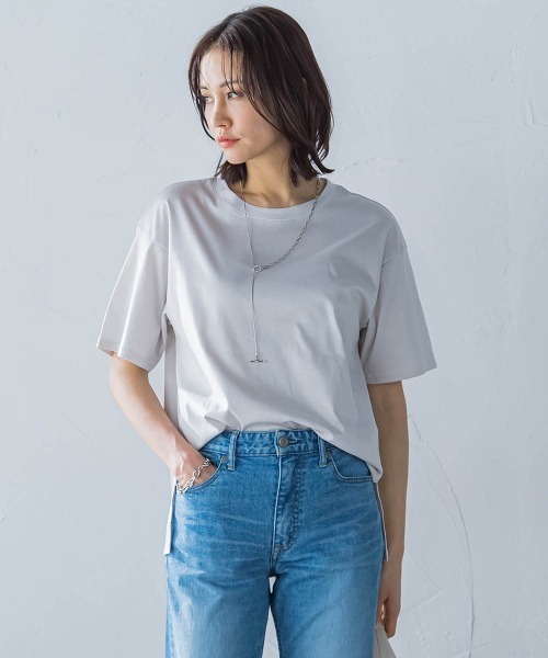 LAUTREAMONT(ロートレアモン)の「【WEB限定】【3サイズ】コットン汗じみ防止カットソー≪洗える/接触冷感≫(Tシャツ/カットソー・レディース・チャコールグレー/ホワイト/イエロー/ピンク/ベージュ/ブラック/キャメル/グリーン/ブルー/オレンジ・11号/7号/9号)」の4枚目の写真