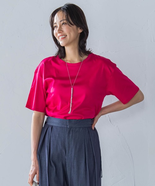 LAUTREAMONT(ロートレアモン)の「【WEB限定】【3サイズ】コットン汗じみ防止カットソー≪洗える/接触冷感≫(Tシャツ/カットソー・レディース・チャコールグレー/ホワイト/イエロー/ピンク/ベージュ/ブラック/キャメル/グリーン/ブルー/オレンジ・11号/7号/9号)」の9枚目の写真