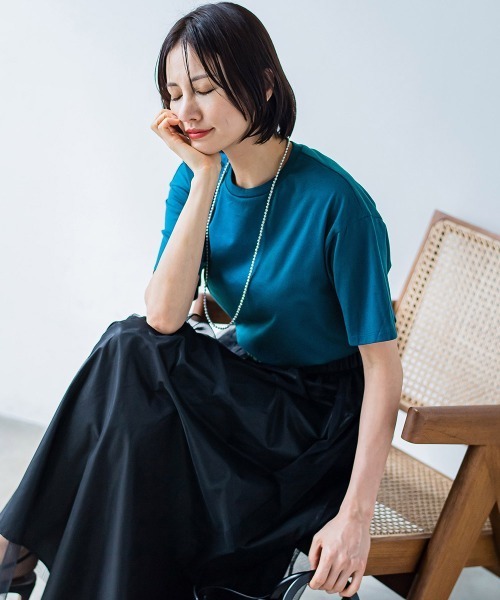 LAUTREAMONT(ロートレアモン)の「【WEB限定】【3サイズ】コットン汗じみ防止カットソー≪洗える/接触冷感≫(Tシャツ/カットソー・レディース・チャコールグレー/ホワイト/イエロー/ピンク/ベージュ/ブラック/キャメル/グリーン/ブルー/オレンジ・11号/7号/9号)」の6枚目の写真