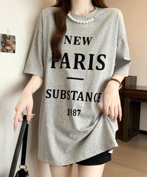 【CANVAS+】パール付きプリントルーズTシャツ