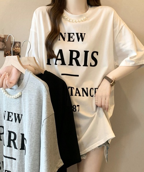CANVAS+（キャンバスプラス）の「【CANVAS+】パール付きプリントルーズTシャツ（Tシャツ/カットソー・レディース・グレー/ホワイト/ブラック・M）」の22枚目の写真