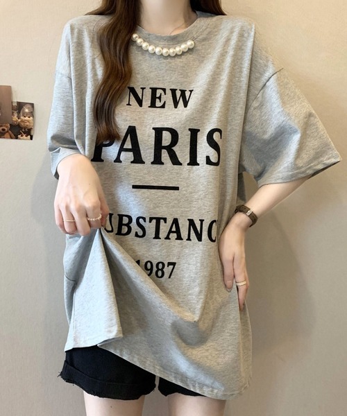 CANVAS+（キャンバスプラス）の「【CANVAS+】パール付きプリントルーズTシャツ（Tシャツ/カットソー・レディース・グレー/ホワイト/ブラック・M）」の21枚目の写真