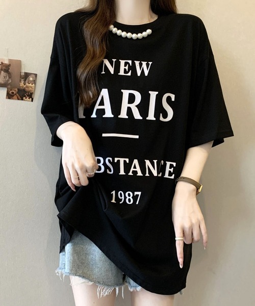 CANVAS+（キャンバスプラス）の「【CANVAS+】パール付きプリントルーズTシャツ（Tシャツ/カットソー・レディース・グレー/ホワイト/ブラック・M）」の13枚目の写真