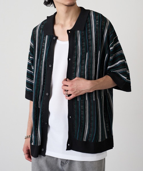 HAUS(ハウス)の「【HAUS】ジャガードニットシャツ 415024 WINS(シャツ/ブラウス・メンズ・ブラック/オフホワイト・M/L)」の1枚目の写真