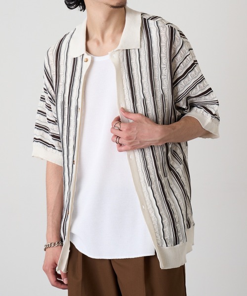 HAUS(ハウス)の「【HAUS】ジャガードニットシャツ 415024 WINS(シャツ/ブラウス・メンズ・ブラック/オフホワイト・M/L)」の3枚目の写真