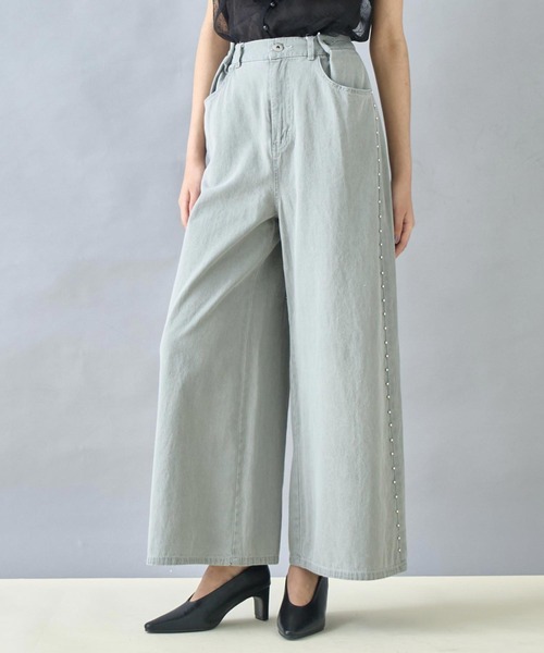 Settimissimo（セッティミッシモ）の「ウエストタック サイドスタッズ ワイドデニム（デニムパンツ・レディース・ブルー/ブラック・FREE）」の3枚目の写真