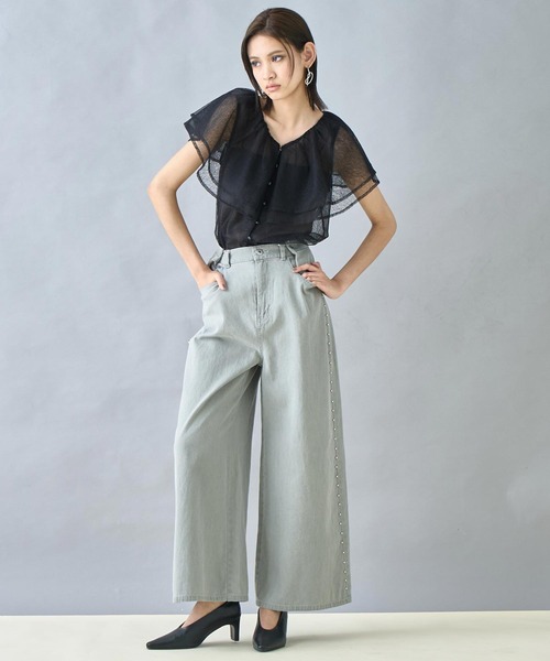 Settimissimo（セッティミッシモ）の「ウエストタック サイドスタッズ ワイドデニム（デニムパンツ・レディース・ブルー/ブラック・FREE）」の4枚目の写真