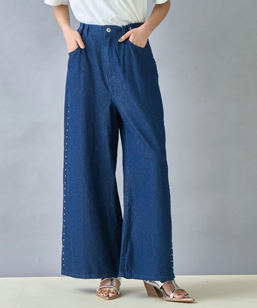 Settimissimo（セッティミッシモ）の「ウエストタック サイドスタッズ ワイドデニム（デニムパンツ・レディース・ブルー/ブラック・FREE）」の6枚目の写真
